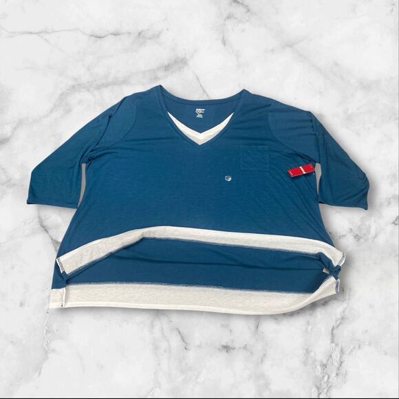 Avenue Your Tee Womens sz 30/32- 3/4 Sleeve Blue White T Shirt MSRP: $35 - Picture 11 of 15